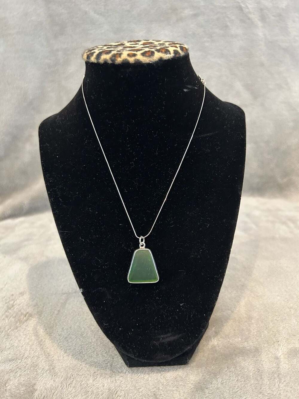 Sterling Silver Green Sea Glass Pendant Necklace 925 16” chain